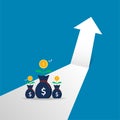 Return on investment of business growth arrow to success concept. Financial performance stretching up vector illustration Royalty Free Stock Photo