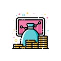 Return on investment chart, finance graph, budget planning and income growth concept. Flat filled outline style icon of money bag Royalty Free Stock Photo