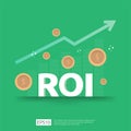 Return on investment concept. business growth arrows to success. ROI text with grow dollar coins plant. chart increase profit. Royalty Free Stock Photo