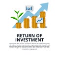Return of Investment growth investing stock market golden coin dollar and plant tree grow arrow success