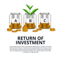 Return of Investment growth investing stock market golden coin dollar and plant tree grow in the glass bottle