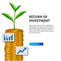 Return of Investment growth investing stock market golden coin dollar and plant tree grow and icon graph