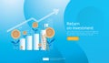 Return on investment ROI concept. business growth arrows success. dollar plant coins, graph and money bag. chart increase profit. Royalty Free Stock Photo