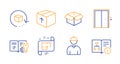 Return package, Lift and Engineer icons set. Architectural plan, Package and Engineering documentation signs. Vector