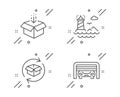 Return parcel, Lighthouse and Get box icons set. Parking garage sign. Vector