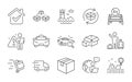 Return parcel, Parcel shipping and Lighthouse icons set. Truck delivery, Packing boxes and Taxi signs. Vector