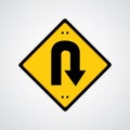 Return symbol yellow road sign