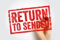RETURN TO SENDER stamp presented in bold block style with a hand using a marker, conveying a clear delivery correction suited for Royalty Free Stock Photo