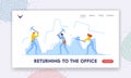 Returning to the Office Landing Page Template. Business Characters Break Ice Lumps, Icebreaker Group Using Sledgehammers