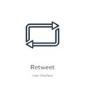 Retweet icon. Thin linear retweet outline icon isolated on white background from user interface collection. Line vector sign,