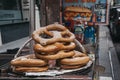 Retzelt on sale at a street food cart in New York, USA. Royalty Free Stock Photo