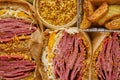 Reuben sandwich. Classic traditional American sandwich. Pastrami and corned beef on grilled bread Royalty Free Stock Photo