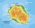 Reunion island highly detailed physical map