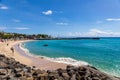 Reunion Island, Saint-Gilles waterfront : Black rocks beach Royalty Free Stock Photo