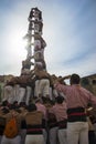 REUS, SPAIN - OCTOBER 25, 2014: Castells Performance, a castell is a human tower built traditionally in festivals within Catalonia