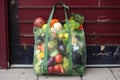 a reusable bag made of recycled materials, perfect for carrying groceries or books