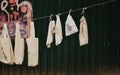 Reusable bags hanging on a clothesline