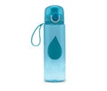 Reusable blue water bottle close the lid use for thirsty, cooling, fresh,journey isolated on white background with clipping path
