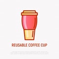 Reusable coffee cup thin line icon. Modern vector illustration Royalty Free Stock Photo