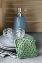 Reusable crochet hand made sponge for dish washing Royalty Free Stock Photo