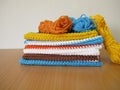 Reusable crocheted and knitted dishcloths Royalty Free Stock Photo