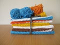 Reusable crocheted and knitted dishcloths Royalty Free Stock Photo