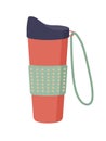 Reusable cup, tumbler or thermo mug with cover. Cute hand drawn Thermos for take away coffee