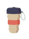 Reusable cup, tumbler or thermo mug with cover. Cute hand drawn Thermos for take away coffee