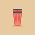 Reusable cups, thermos mug and tumblers with cover. Thermos for take away coffee in flat cartoon style. Motivation zero waste