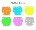 Reusable diapers isolated illustration set