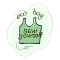 Reusable eco bag; hand drawn vector. Sew yourself an eco bag. Zero waste