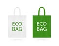 Reusable eco bag mockup. Ecology sack with white and green color. Fabric eco bags with handles. Handbag isolated icon for travel. Royalty Free Stock Photo