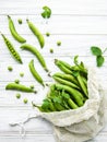 Reusable eco-friendly bag full of fresh pea pods Royalty Free Stock Photo