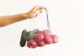 Reusable eco-friendly bag full of fresh seasonal tomatoes and cucumbers Royalty Free Stock Photo