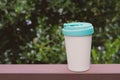 Reusable eco-friendly bamboo cup with lid, copy space Royalty Free Stock Photo