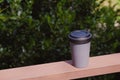 Reusable eco-friendly bamboo cup with lid, copy space Royalty Free Stock Photo