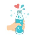 Reusable glass bottle. Sustainable lifestyle, zero waste, ecological concept. Vector illustration in flat style