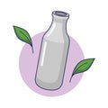 Reusable glass milk bottle. Sustainable lifestyle, zero waste, ecological concept. Vector illustration in flat style