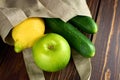 Reusable linen shopping bag filled with fruits and vegetables Royalty Free Stock Photo