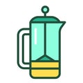 Reusable metal french press coffee and tea line color icon. Zero waste lifestyle. Outline pictogram for web page, mobile