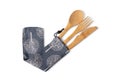 Eco-Friendly Bamboo Cutlery Set In Fabric Pouch For Travel Royalty Free Stock Photo