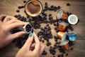 Reusable or refillable coffee capsule versus aluminum one concept to recycle