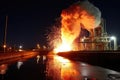 reusable rocket thruster test fire at night