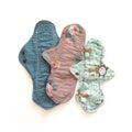 3 Reusable sanitary menstrual pads in pastel colors, Washable cloth pads after Using, Eco Women Pads, Zero Waste Concept