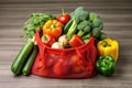 reusable shopping bag filled with fresh fruits and vegetables Royalty Free Stock Photo