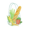 Reusable Shopping Bag Full of Grocery Products as Eco Purchase Vector Illustration Royalty Free Stock Photo