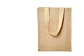 Reusable shopping bag, natural textile fiber, eco hessian or jute sack isolated on white background Royalty Free Stock Photo