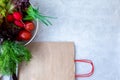 Reusable shopping bag full of groceries isolated on white background Royalty Free Stock Photo