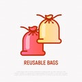 Reusable textile bags thin line icon. Modern vector illustration of zero waste eco bags