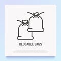 Reusable textile bags thin line icon. Modern vector illustration of zero waste eco bags